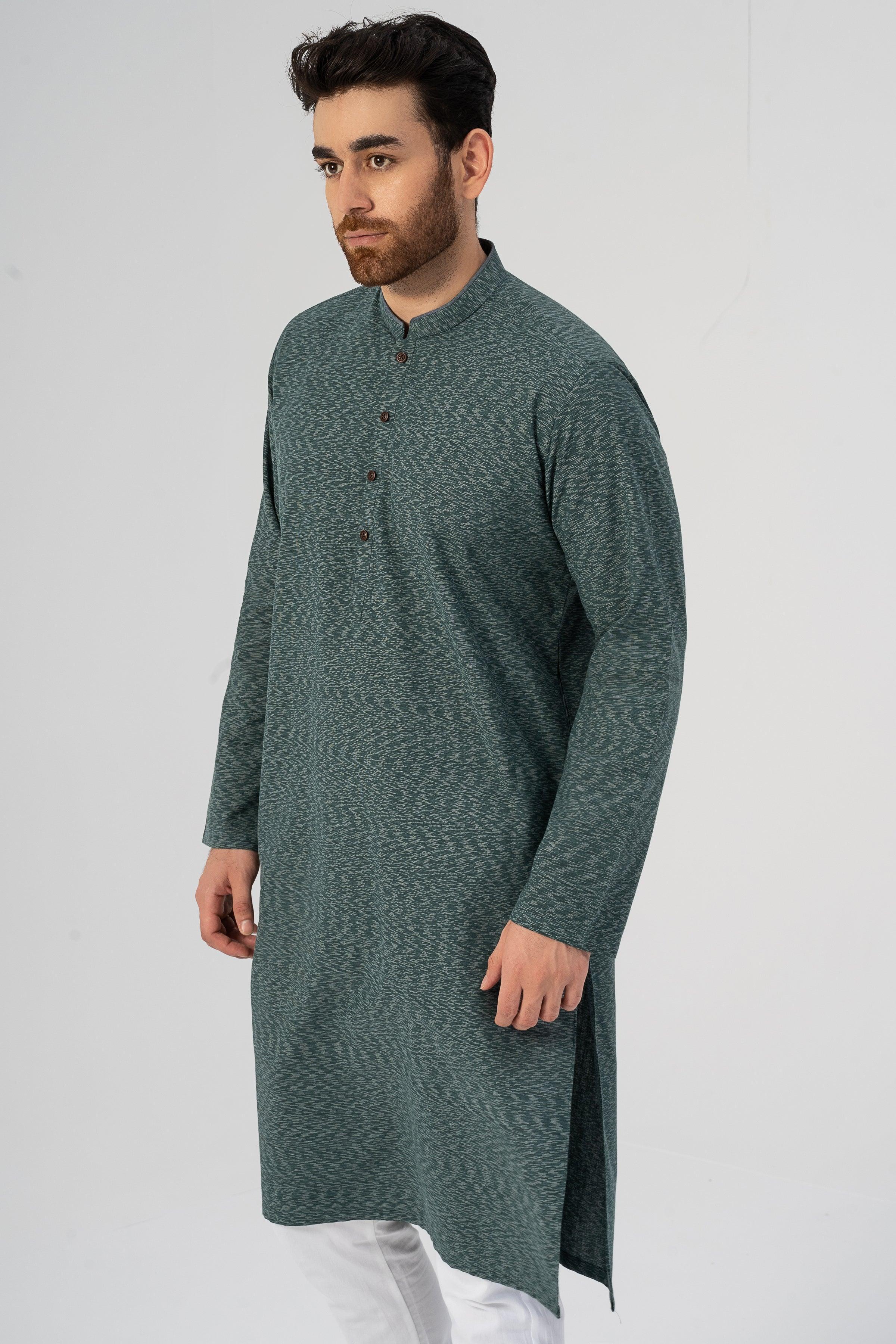 TEXTURED KURTA FOREST GREEN at Charcoal Clothing