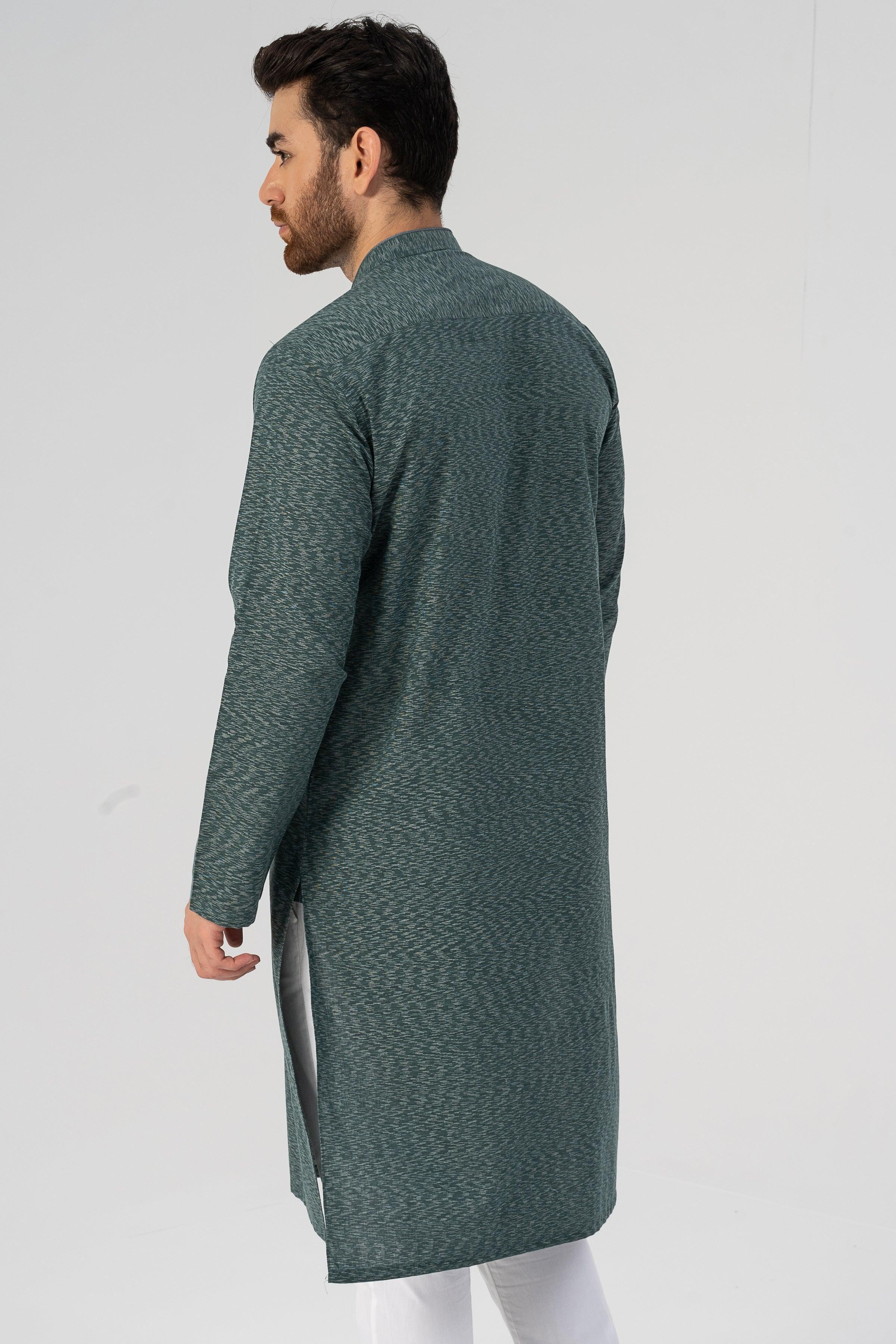 TEXTURED KURTA FOREST GREEN at Charcoal Clothing