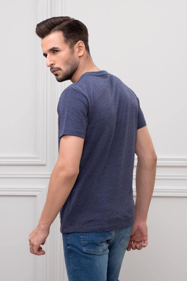 TEXTURED T SHIRT ROUND NECK BLUE at Charcoal Clothing