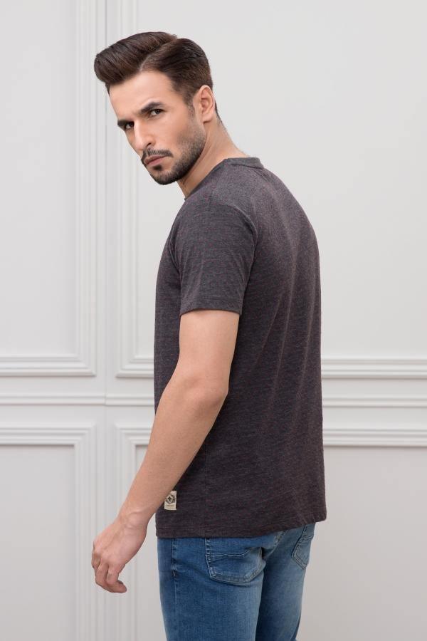 TEXTURED T SHIRT ROUND NECK CHARCOAL at Charcoal Clothing