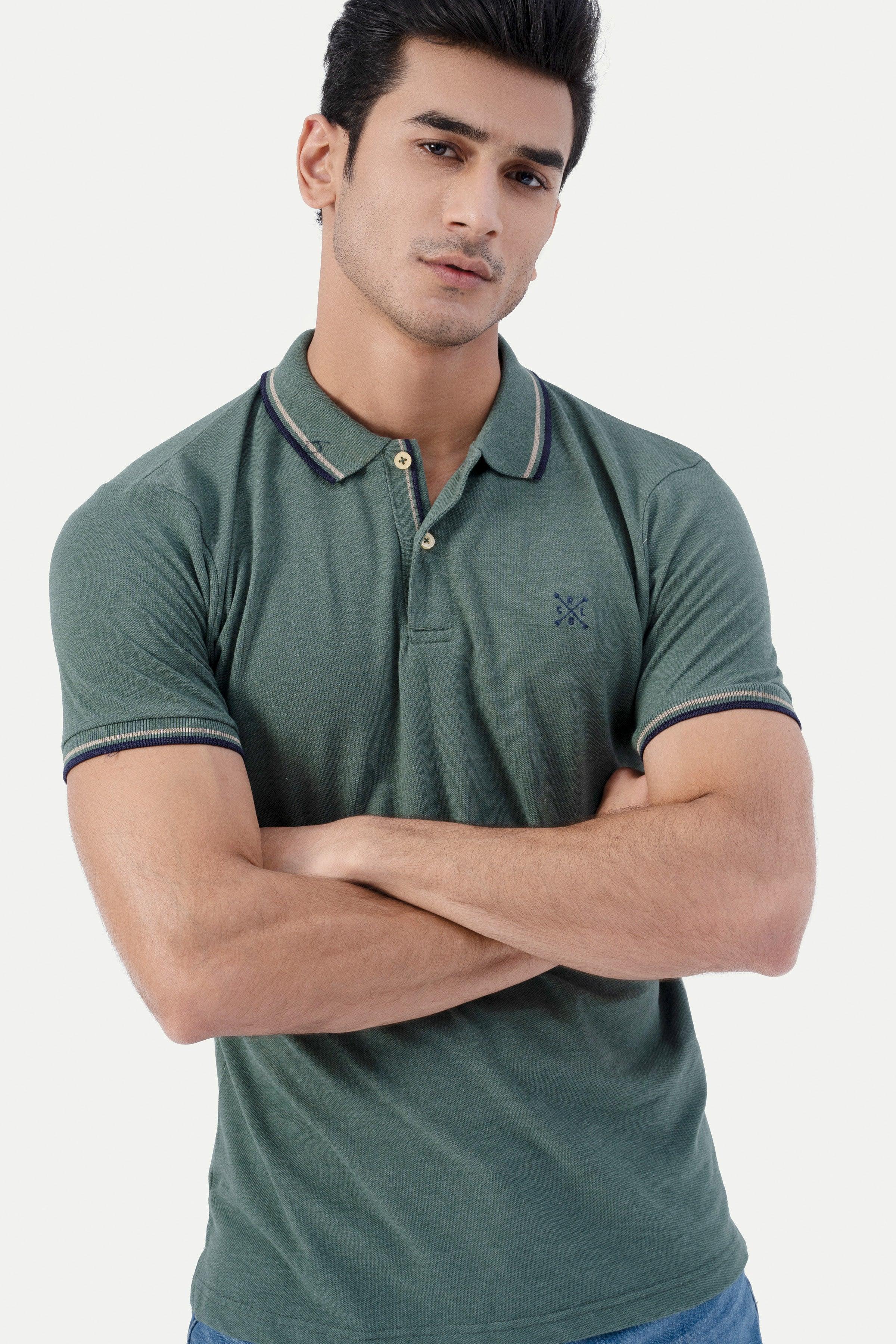 TIPPING POLO GREEN MELANGE at Charcoal Clothing