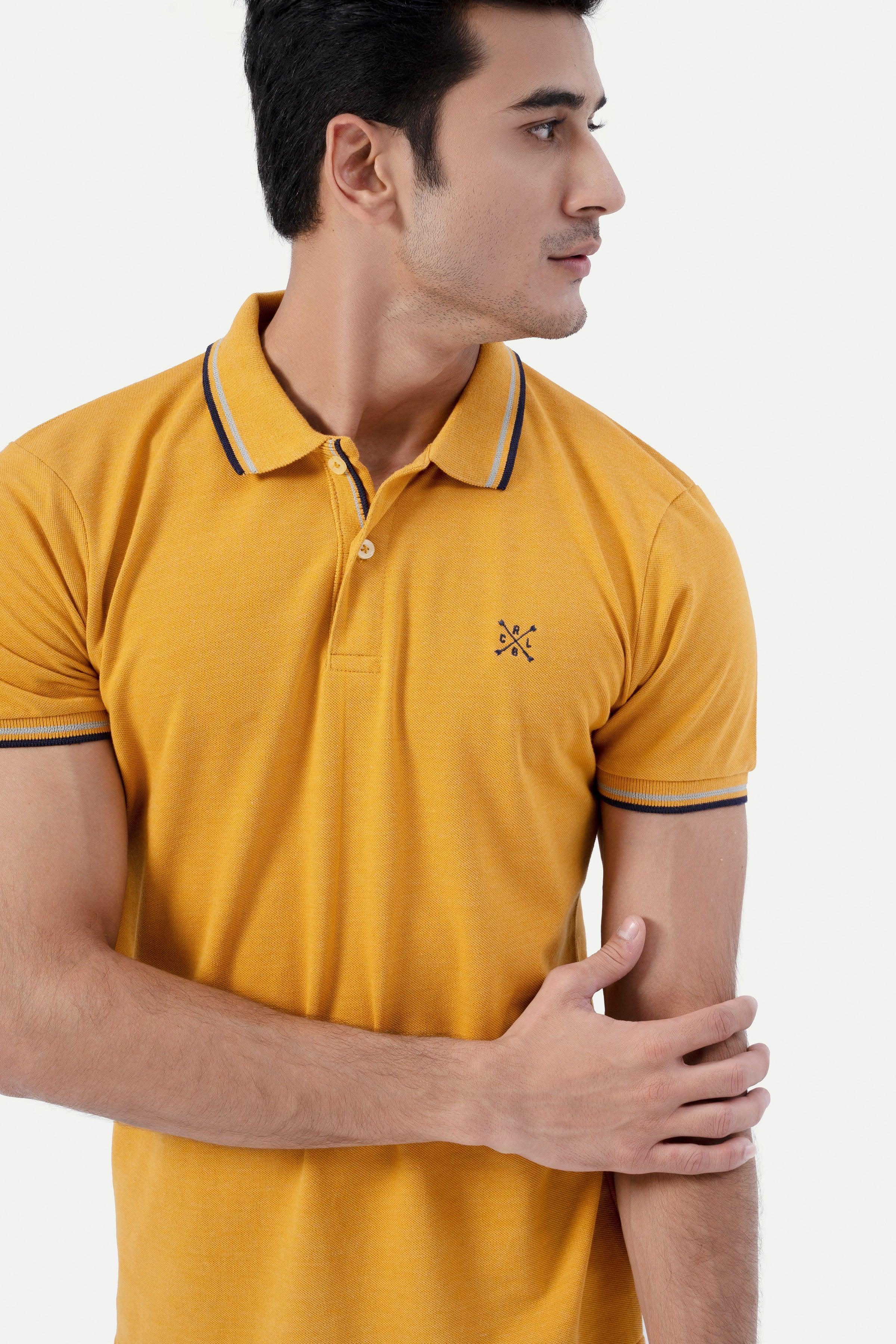 TIPPING POLO MUSTARD MELANGE at Charcoal Clothing