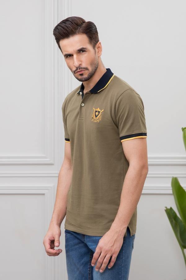 TIPPING POLO SHIRT OLIVE at Charcoal Clothing
