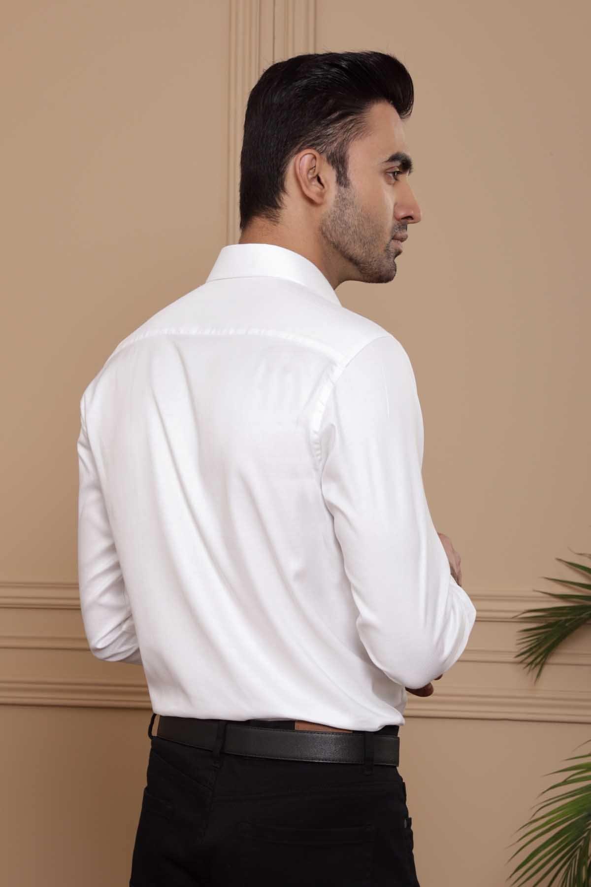 TUXEDO SHIRT DOUBLE CUFF OFF WHITE at Charcoal Clothing
