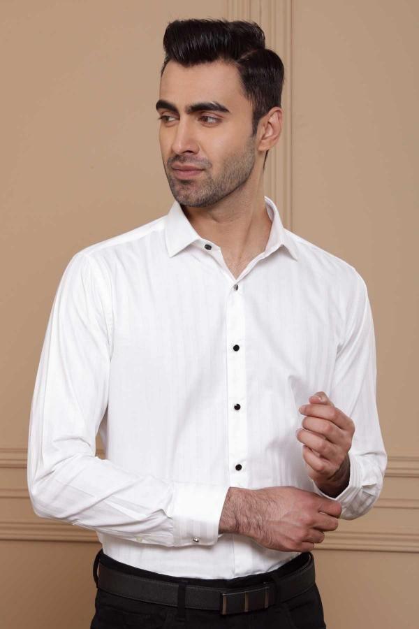 TUXEDO SHIRT FRENCH COLLAR WHITE at Charcoal Clothing