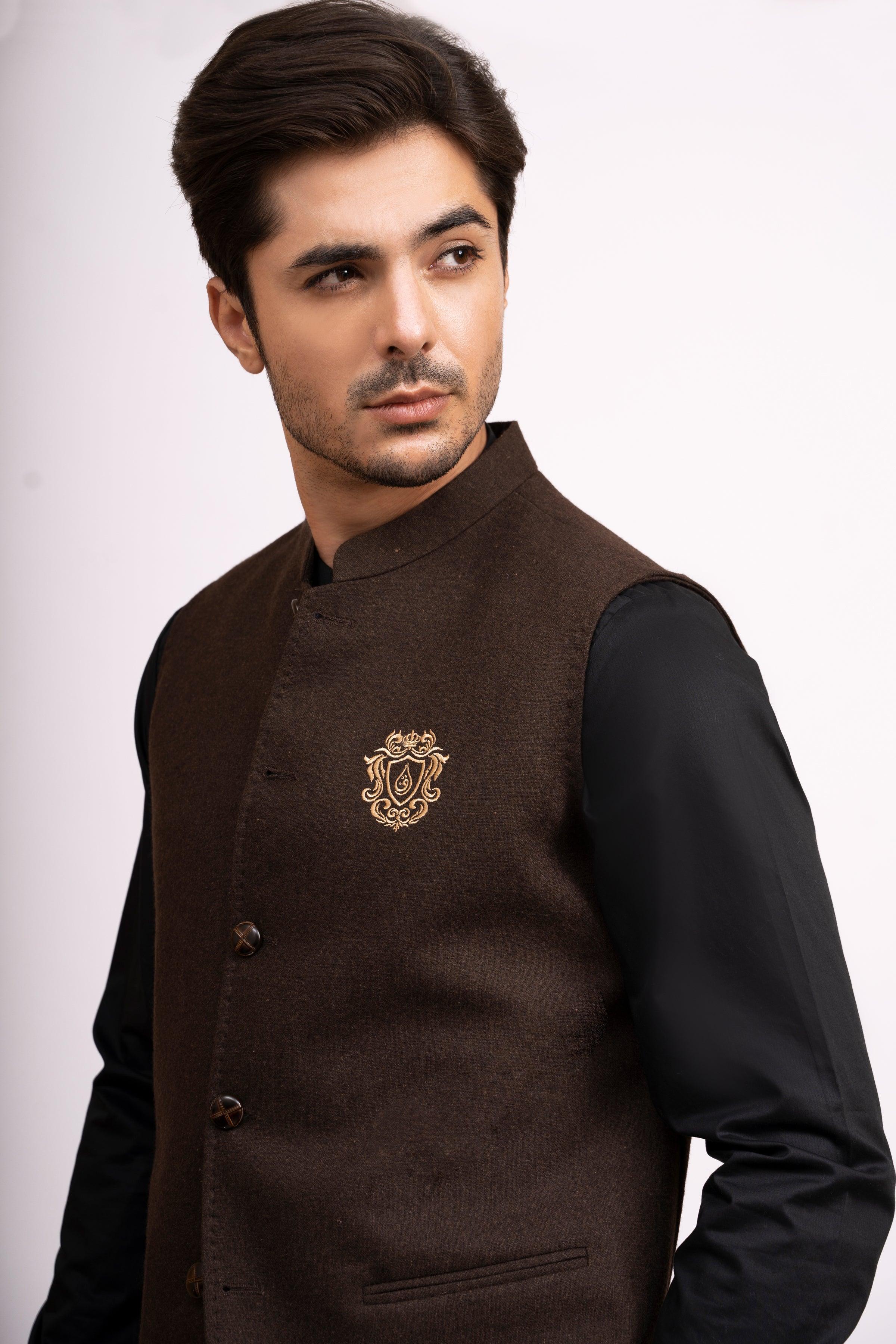 Black Shalwar Kameez With Brown Coat Shop WAIST COAT