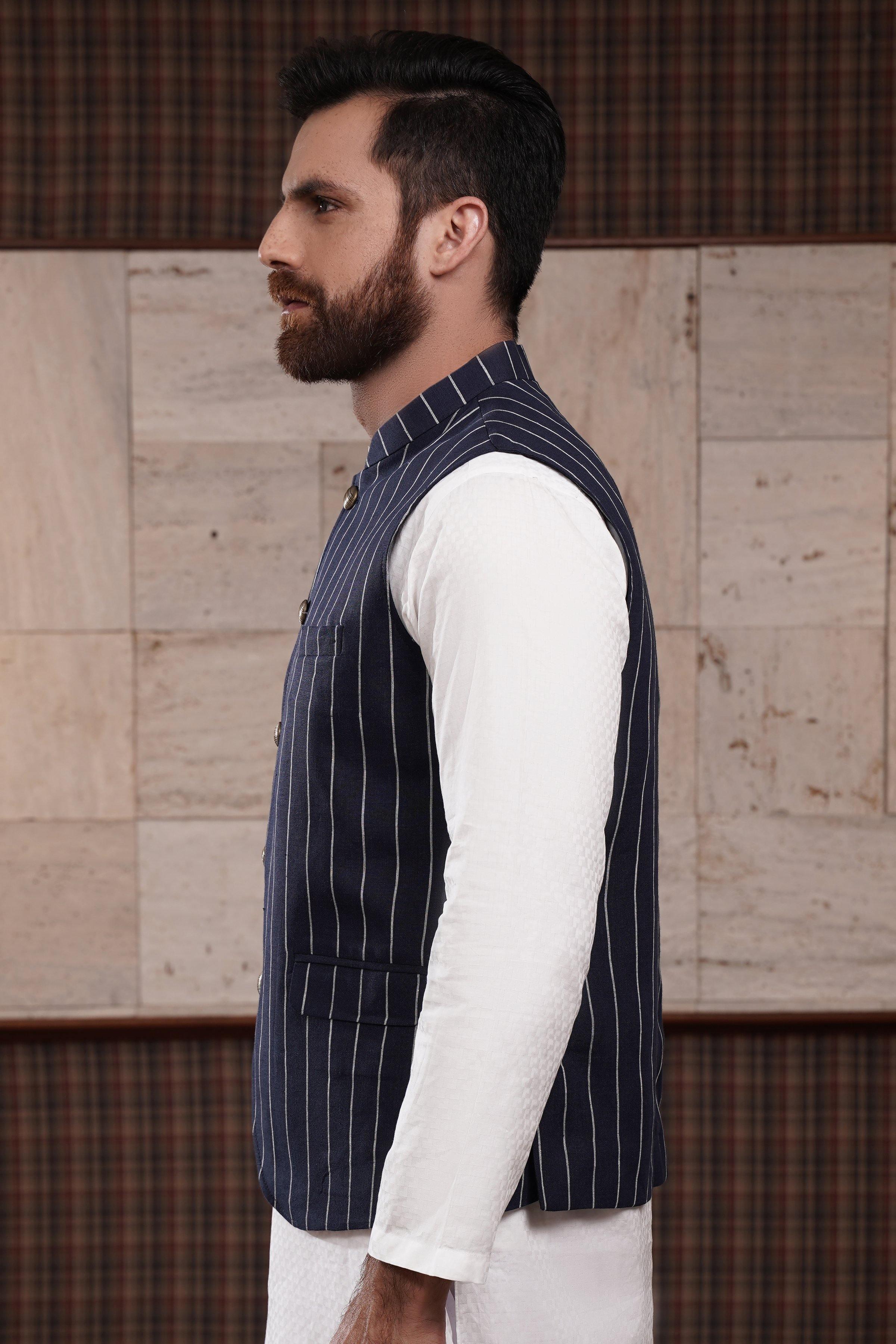 WAIST COAT NAVY WHITE at Charcoal Clothing