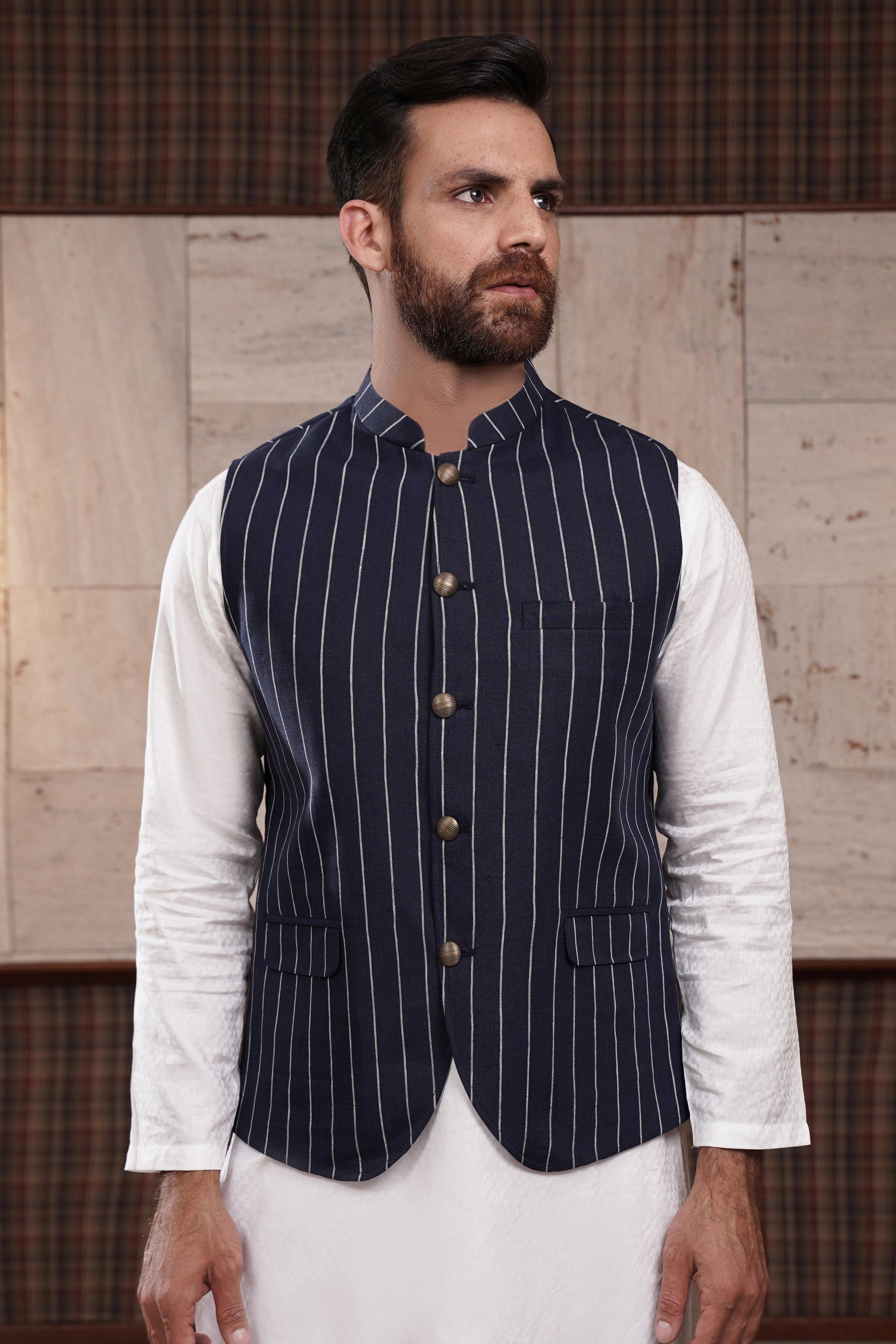 WAIST COAT NAVY WHITE at Charcoal Clothing