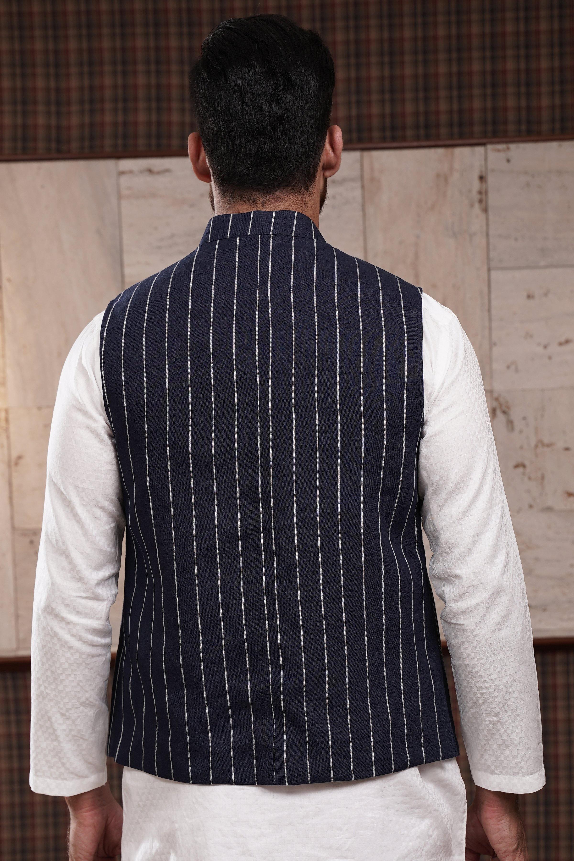 WAIST COAT NAVY WHITE at Charcoal Clothing