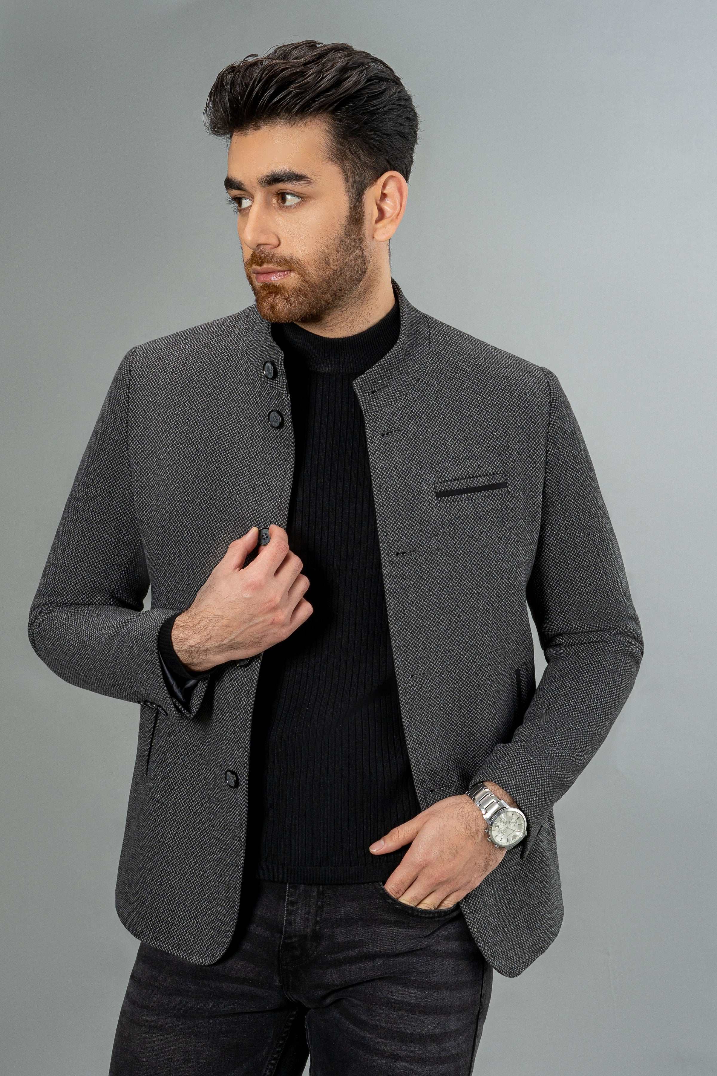 Shop WOOLEN CASUAL COAT BLACK For Men Online
