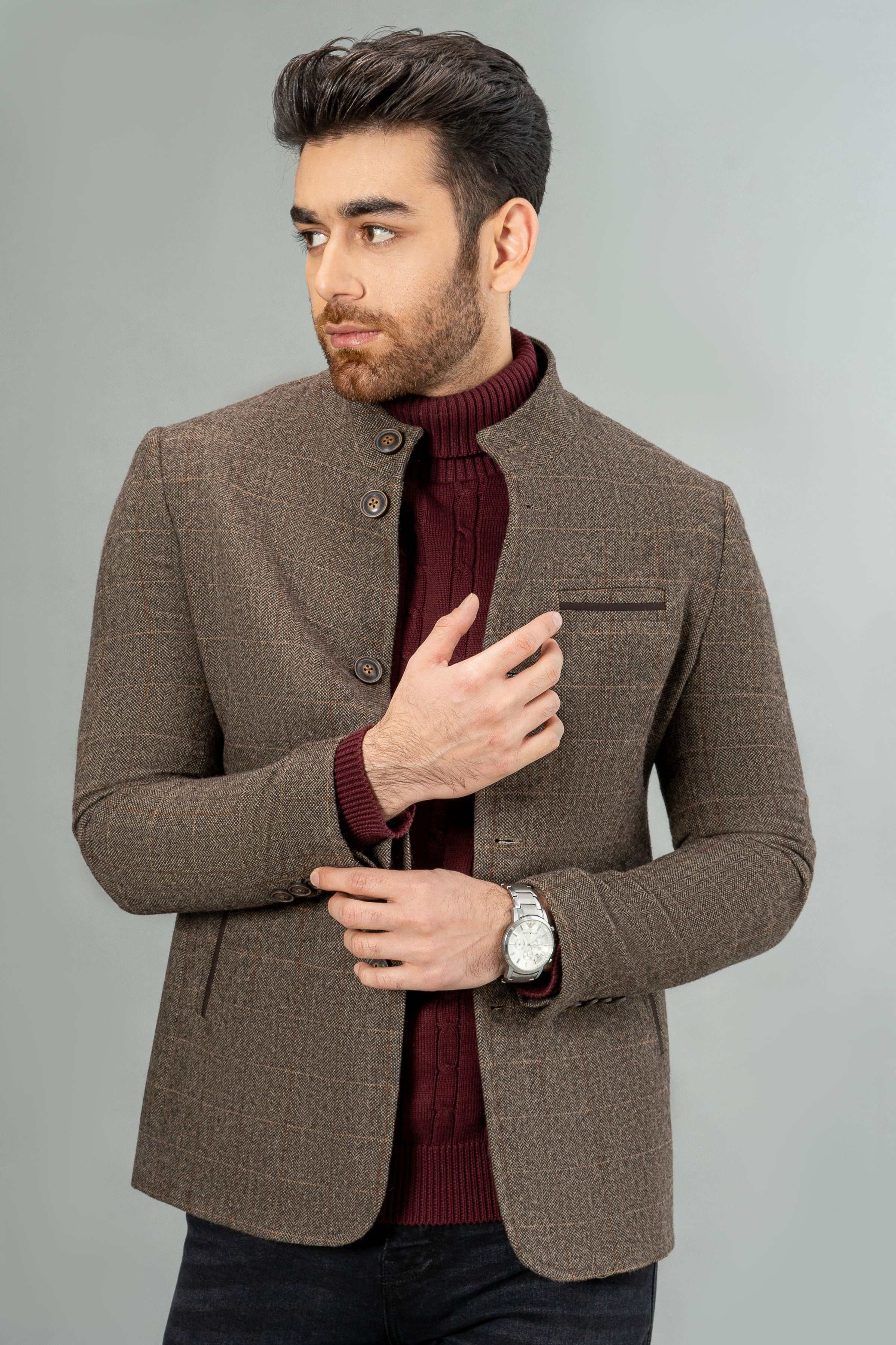 WOOLEN CASUAL COAT BROWN KHAKI at Charcoal Clothing