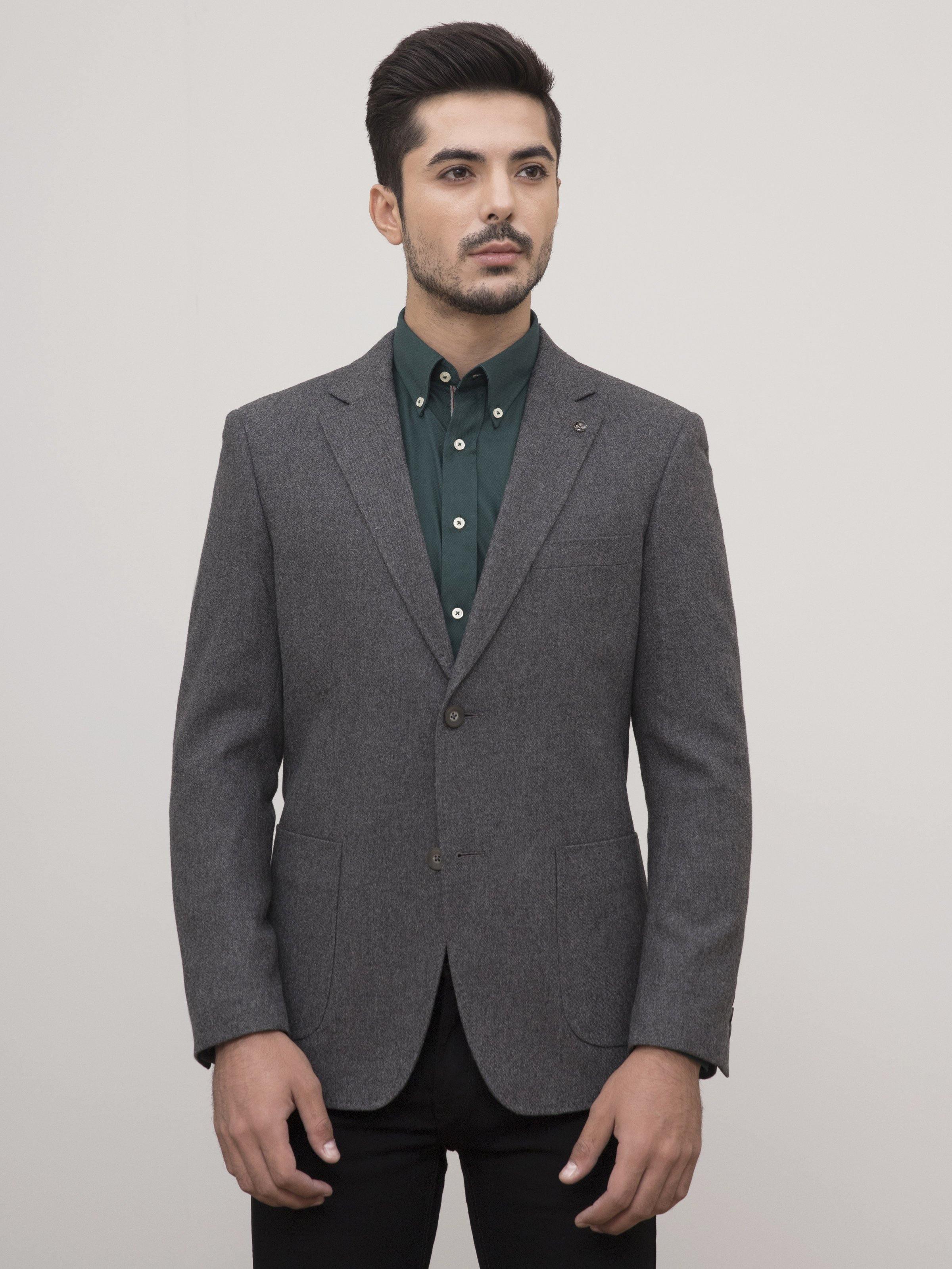 Shop WOOLEN CASUAL COAT SLIM FIT GREY For Men Online