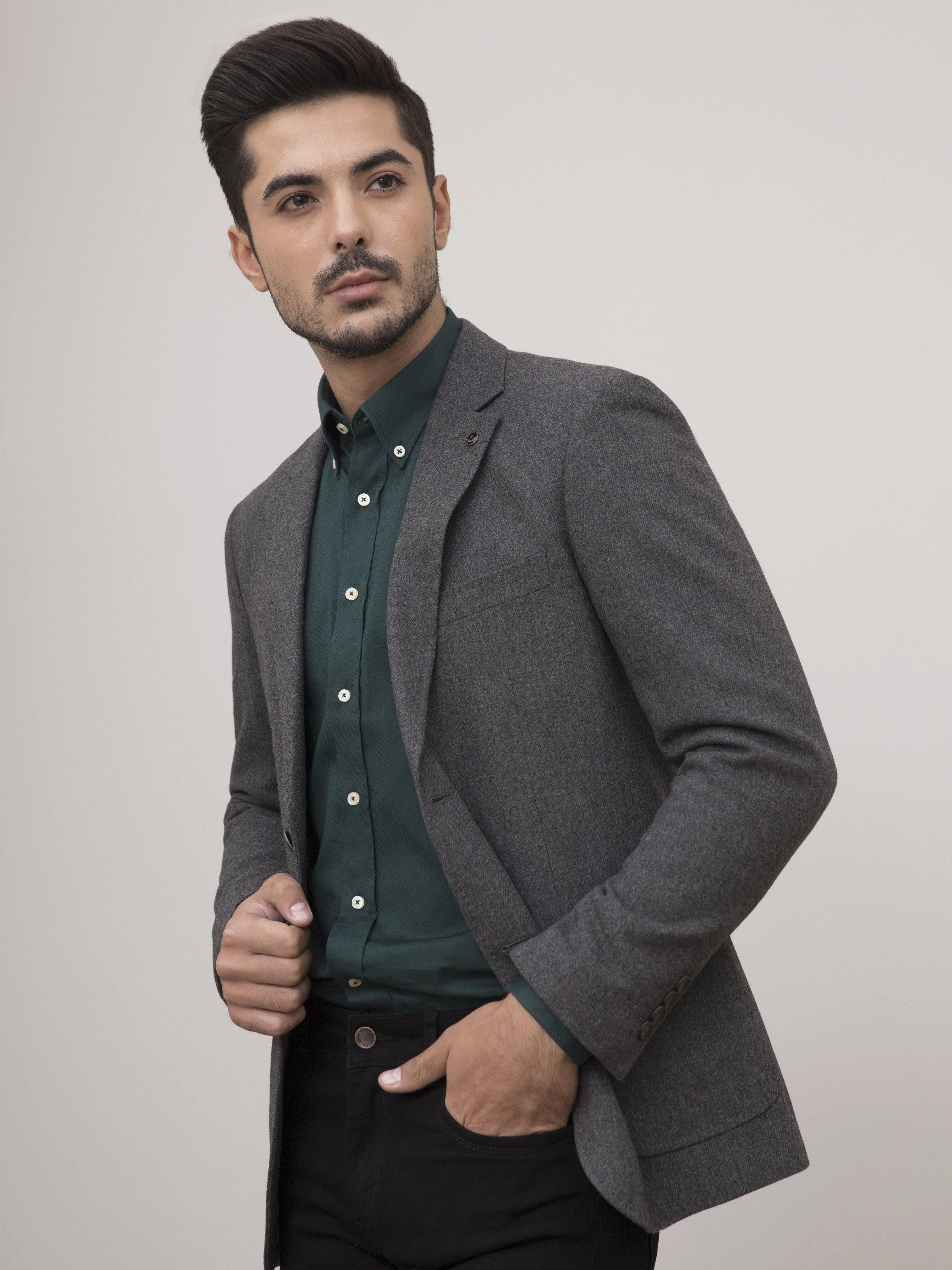 WOOLEN CASUAL COAT SLIM FIT GREY at Charcoal Clothing