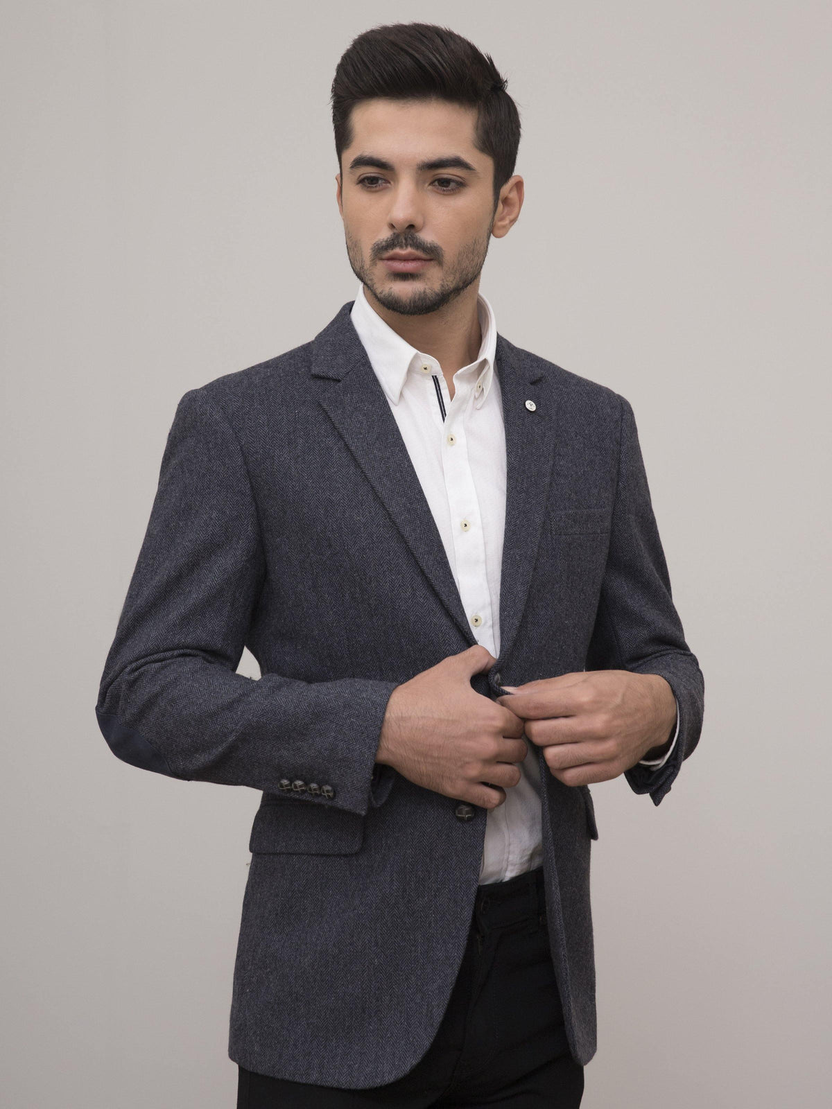 Shop WOOLEN COAT 2 BUTTON SLIM FIT BLUE GREY For Men Online