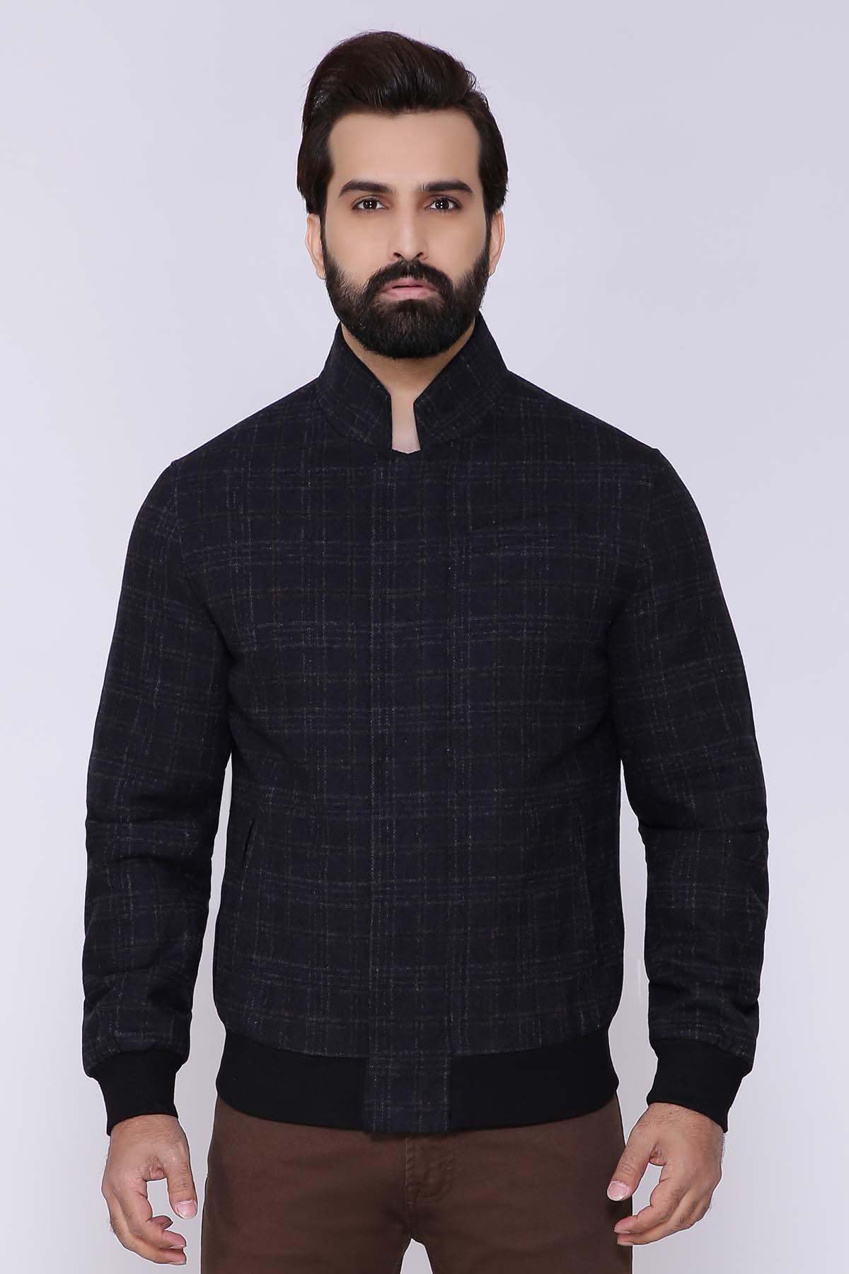 WOOLEN JACKET FULL SLEEVE NAVY at Charcoal Clothing