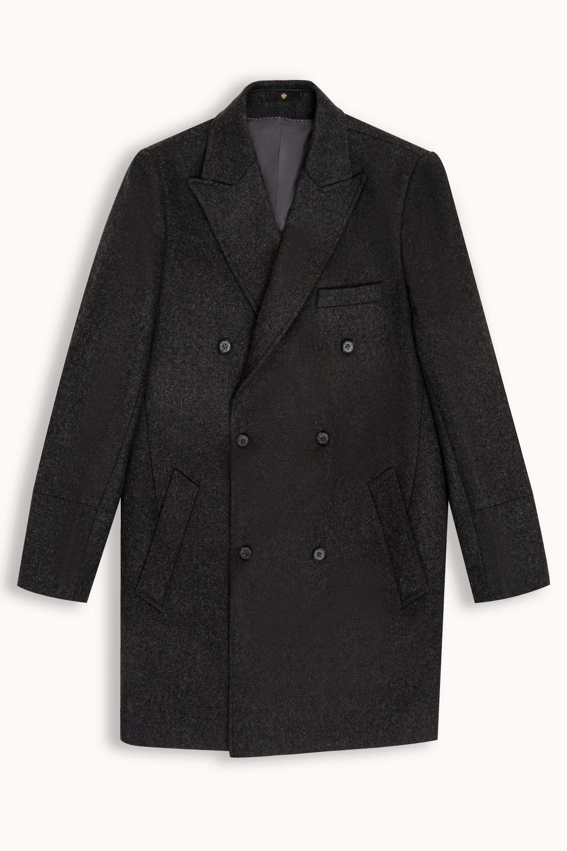 WOOLEN LONG COAT DOUBLE BREASTED CHARCOAL GREY at Charcoal Clothing