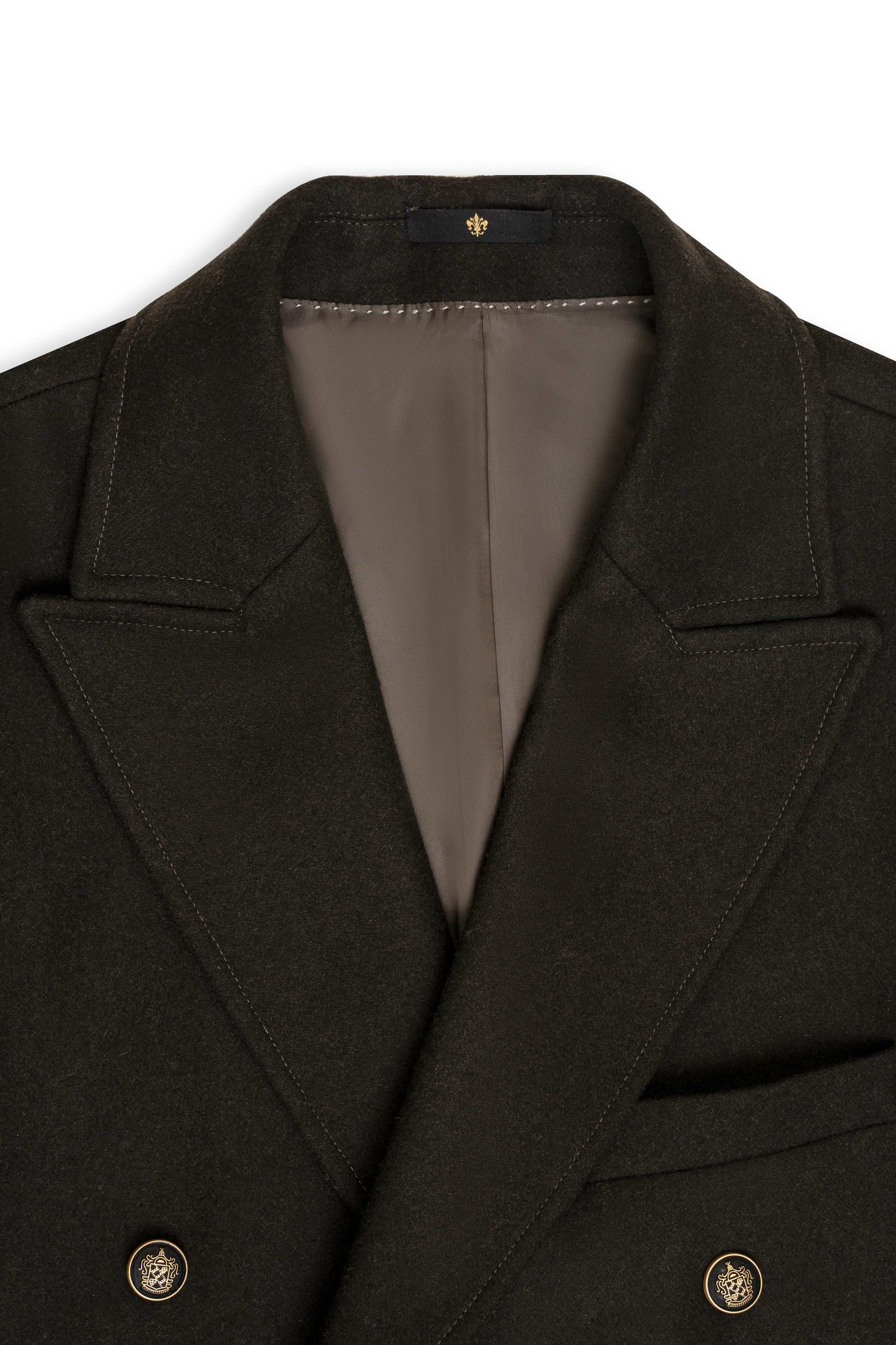 WOOLEN LONG COAT DOUBLE BREASTED DARK OLIVE at Charcoal Clothing