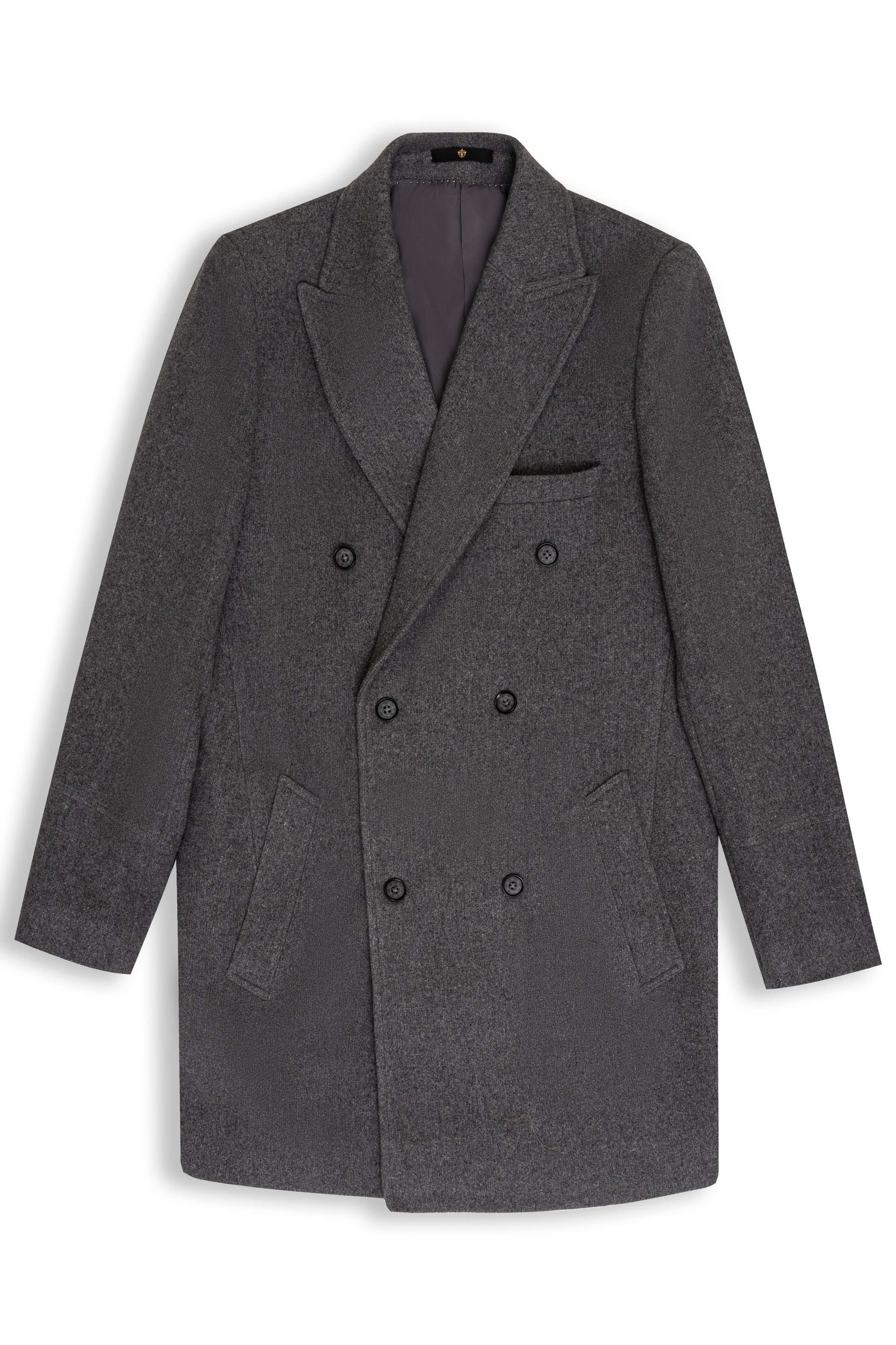 WOOLEN LONG COAT DOUBLE BREASTED GREY at Charcoal Clothing