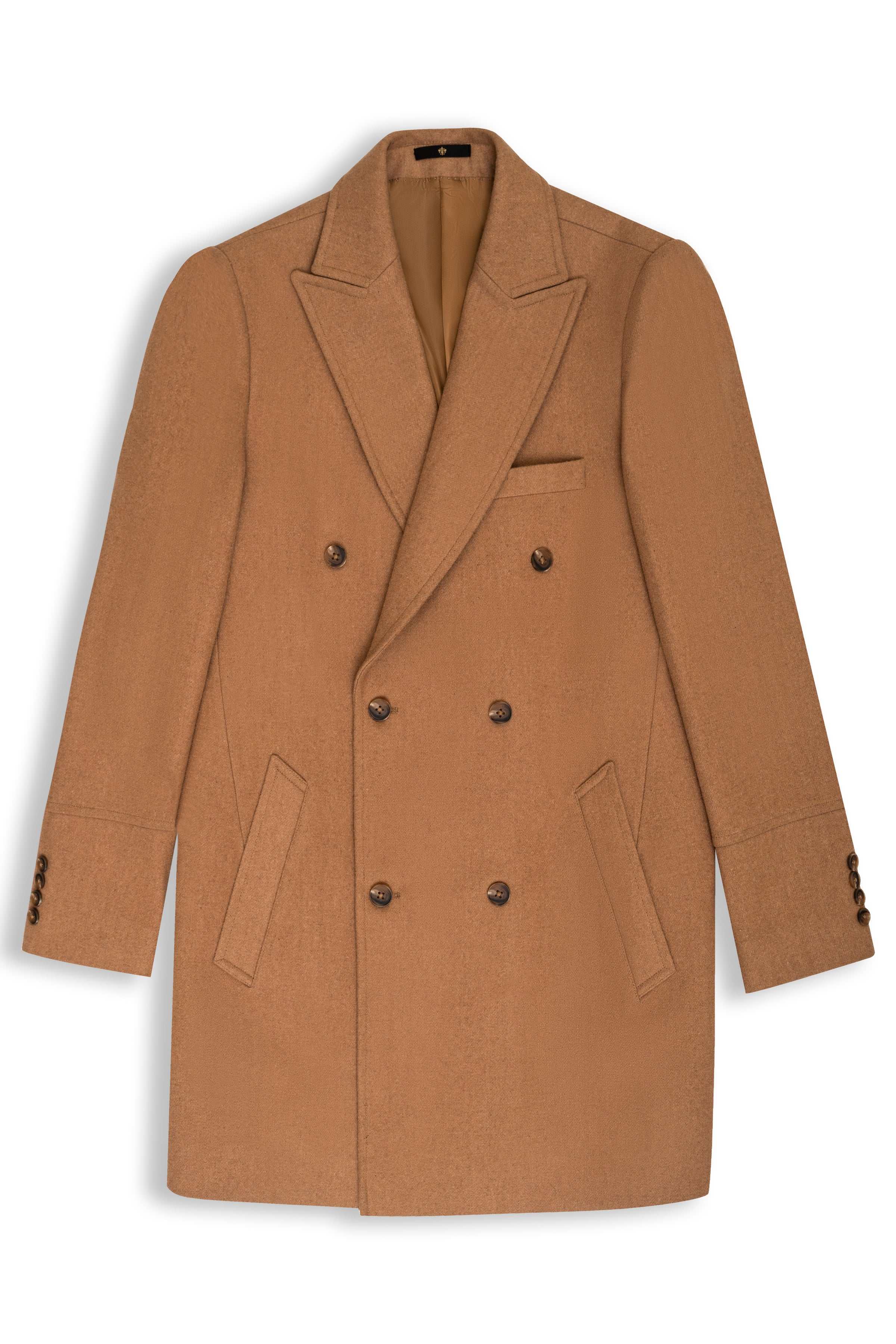 WOOLEN LONG COAT DOUBLE BREASTED KHAKI at Charcoal Clothing