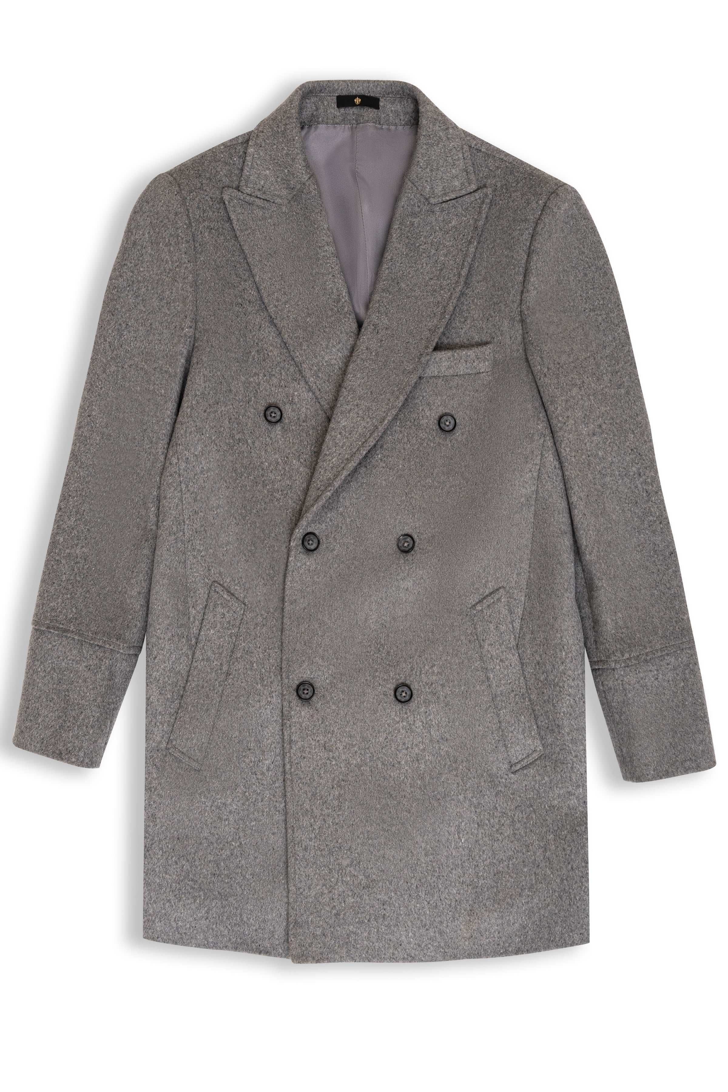 WOOLEN LONG COAT DOUBLE BREASTED LIGHT DARK GREY at Charcoal Clothing