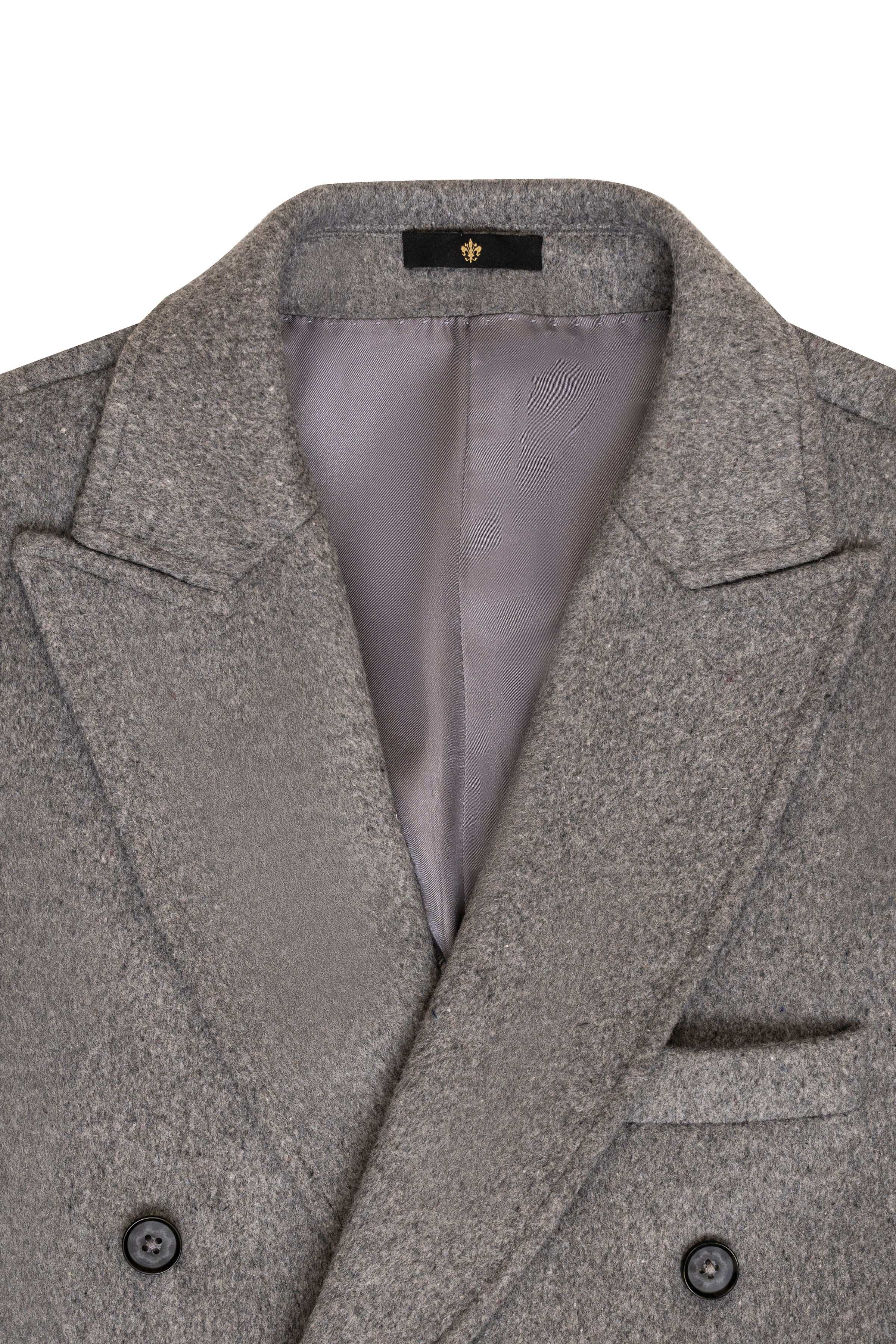 WOOLEN LONG COAT DOUBLE BREASTED LIGHT DARK GREY at Charcoal Clothing