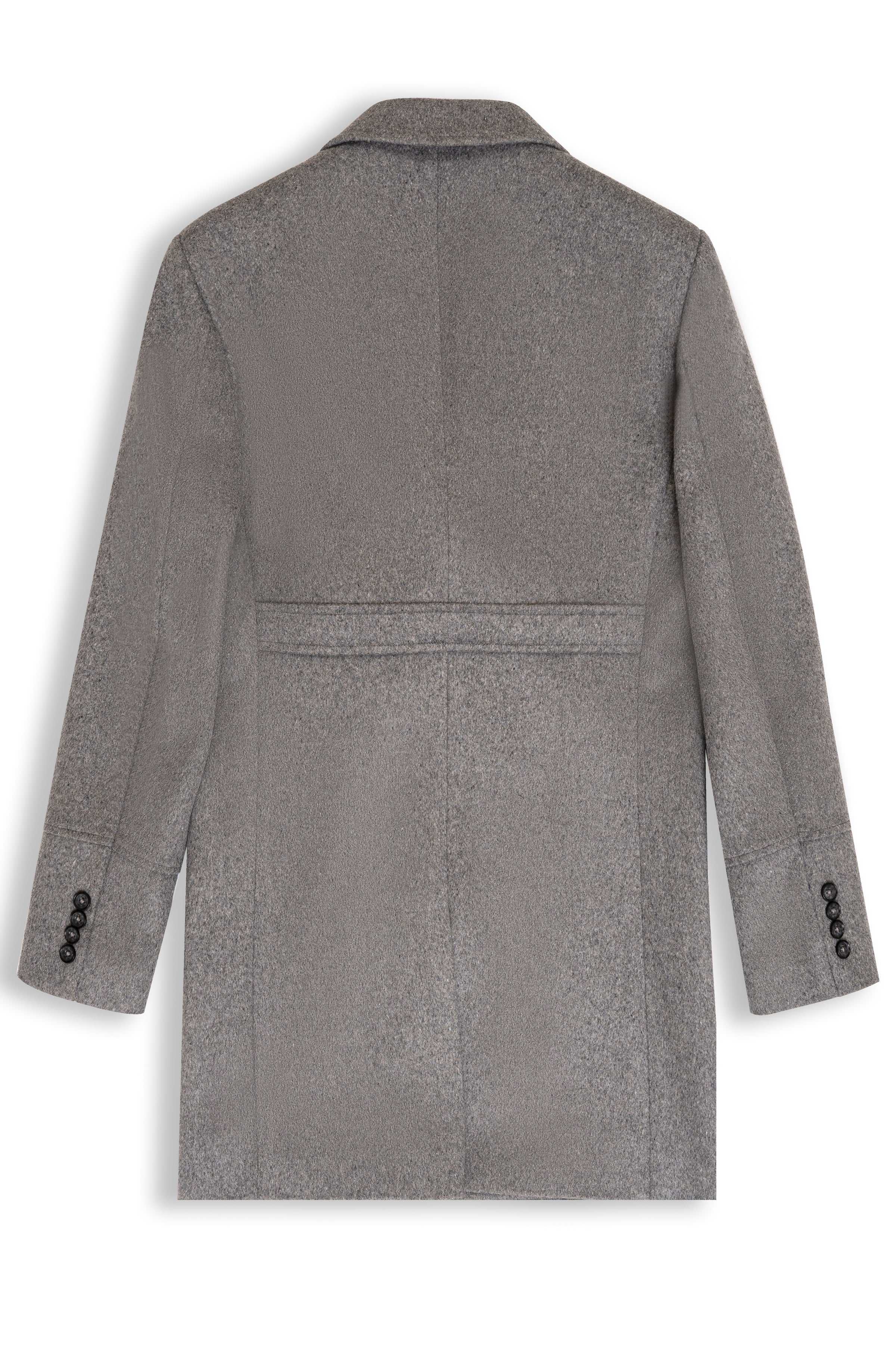 WOOLEN LONG COAT DOUBLE BREASTED LIGHT DARK GREY at Charcoal Clothing