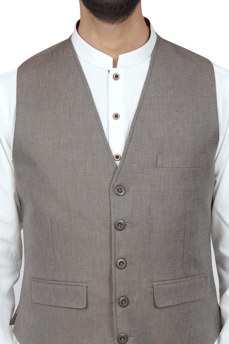 Shop Waistcoat V Neck Brown For Men Online