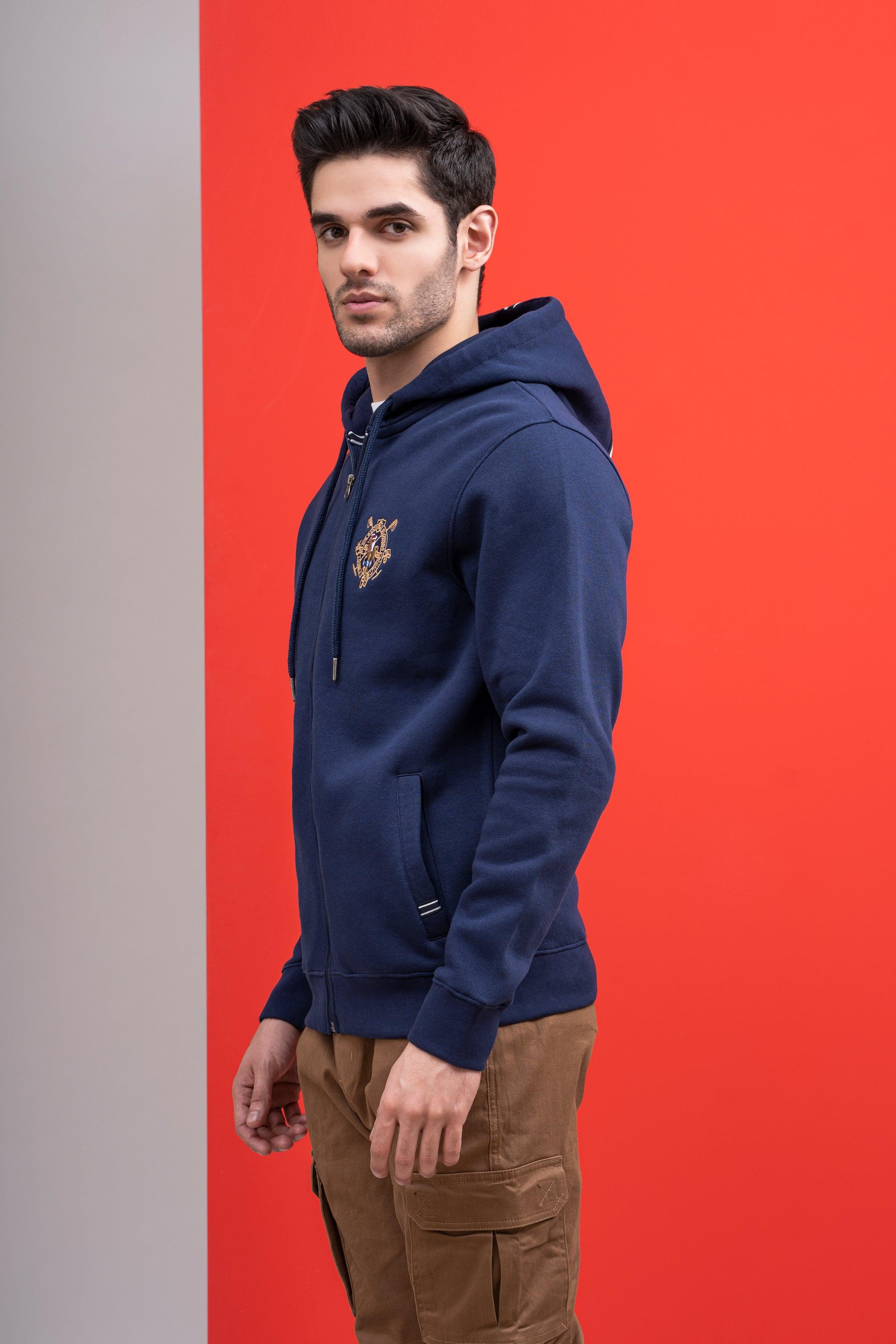 ZIPPER HOODIE FULL SLEEVE NAVY at Charcoal Clothing