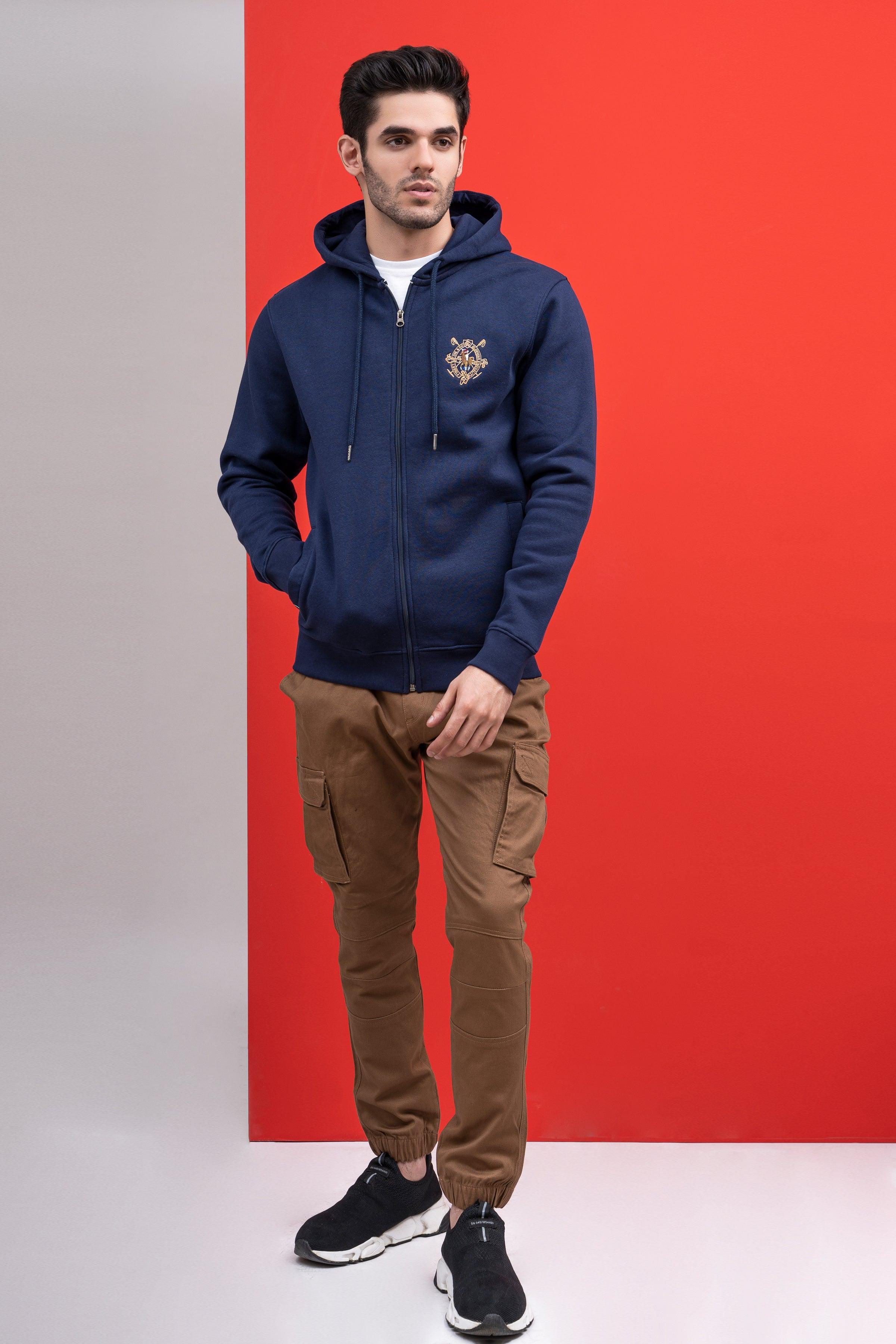 ZIPPER HOODIE FULL SLEEVE NAVY at Charcoal Clothing